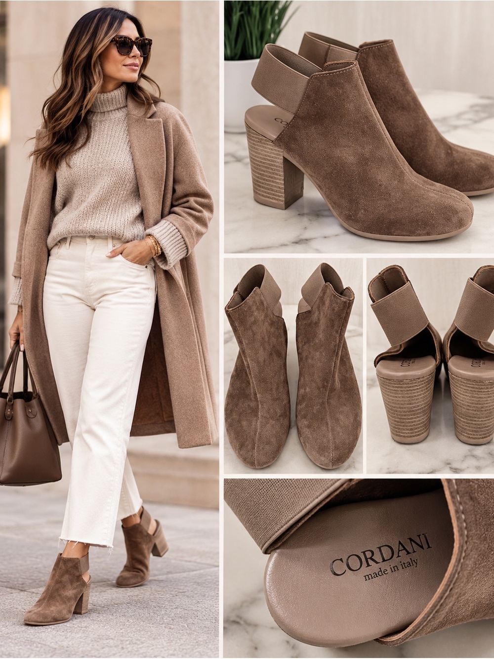 Cordani Italy Taupe Suede Slingback Ankle Booties Block Heel Size 37